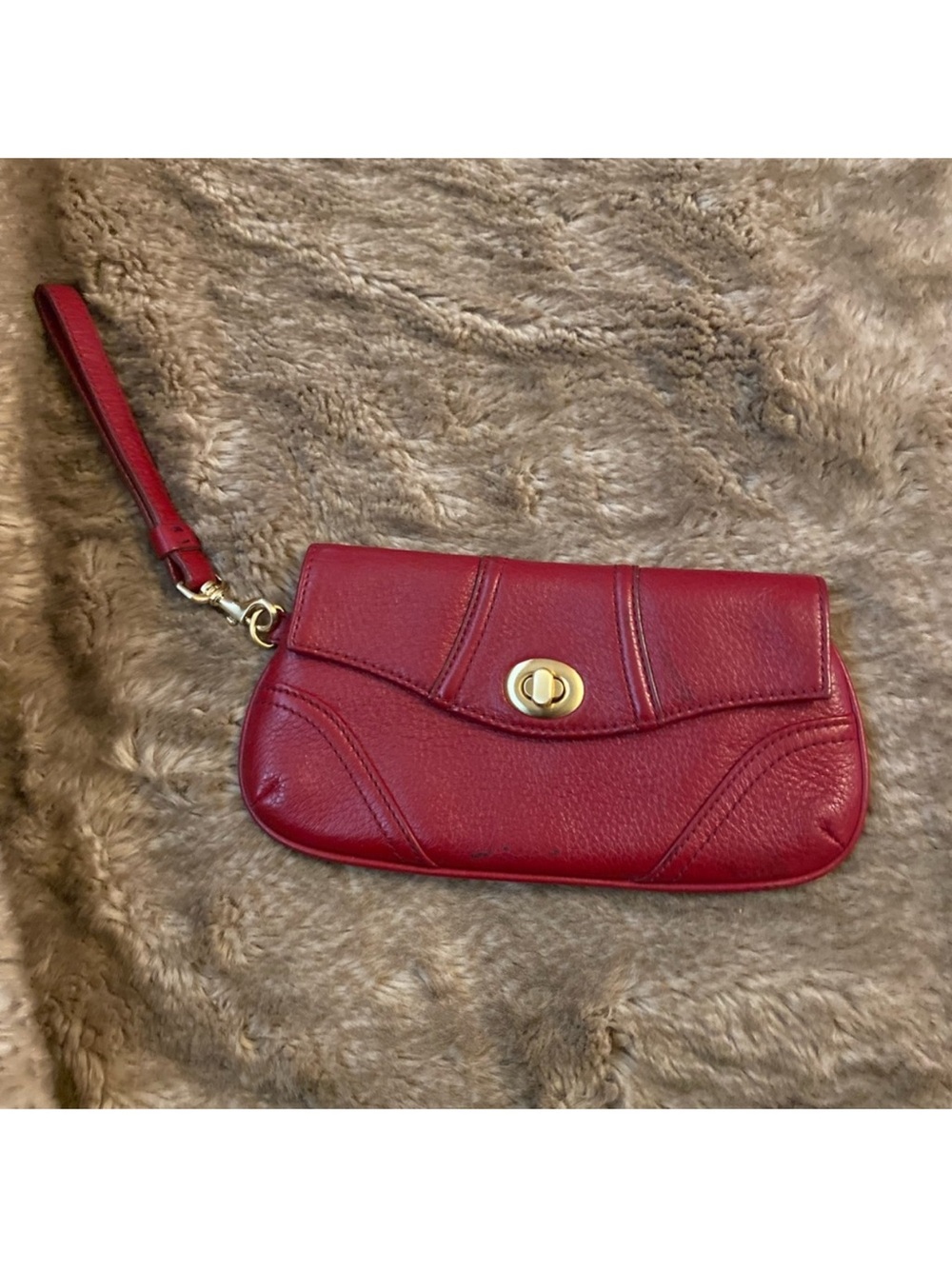 Talbots Red Leather Wristlet Clutch with Gold-Tone Turn Lock
